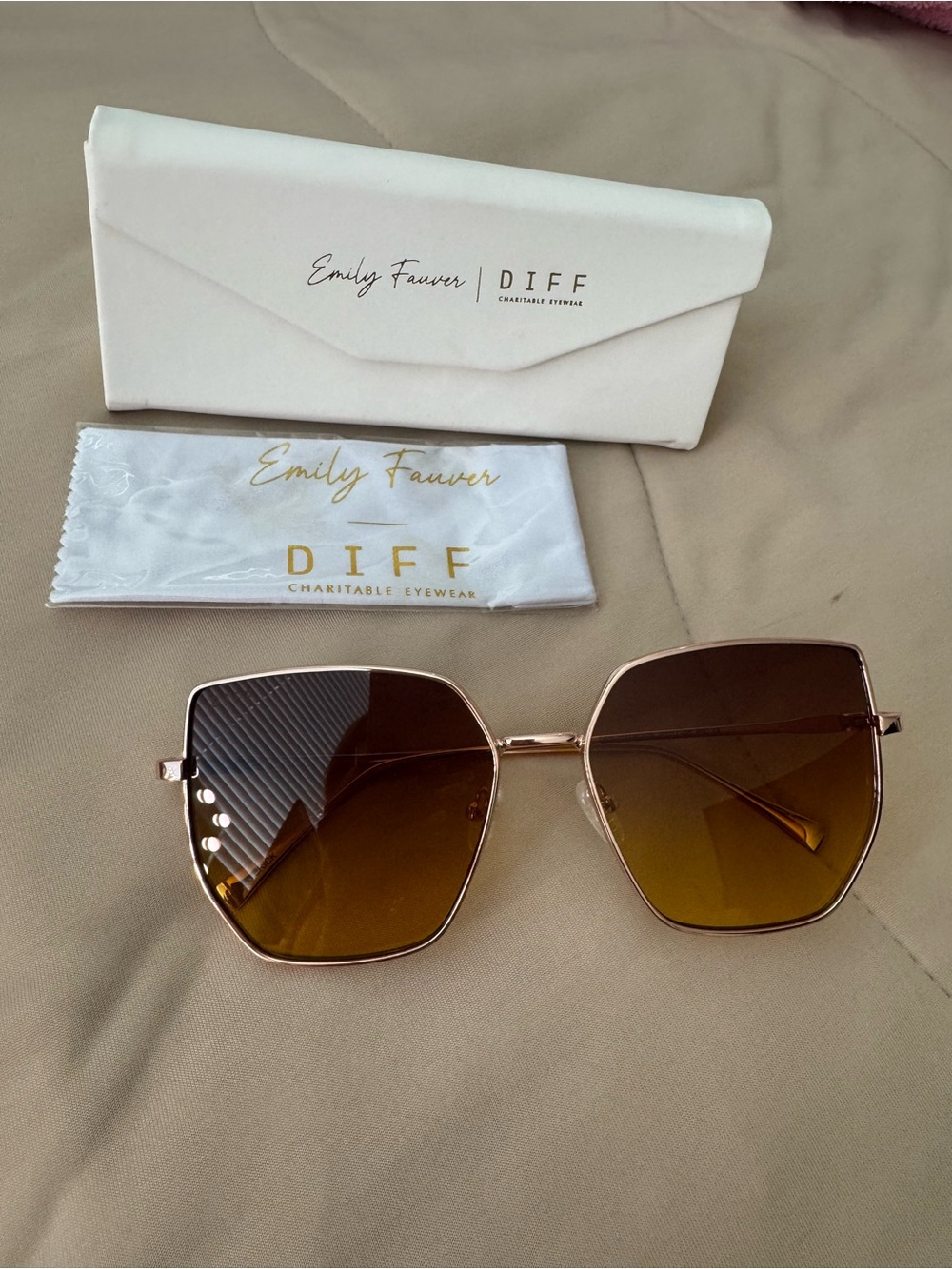 DIFF Eyewear Gold Frame Brown Gradient Sunglasses EXCLUSIVE